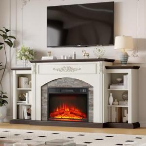 72" White Electric Fireplace TV Stand with Mantel