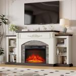 72" White Electric Fireplace TV Stand with Mantel