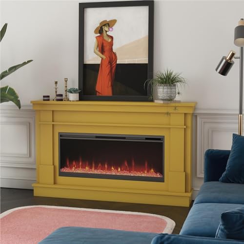 Novogratz Waverly 64-Inch Electric Fireplace, Mustard Yellow