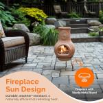 Beige Clay Chiminea Outdoor Fireplace with Metal Stand