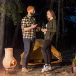 Beige Clay Chiminea Outdoor Fireplace with Metal Stand