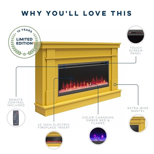 Novogratz Waverly 64-Inch Electric Fireplace, Mustard Yellow