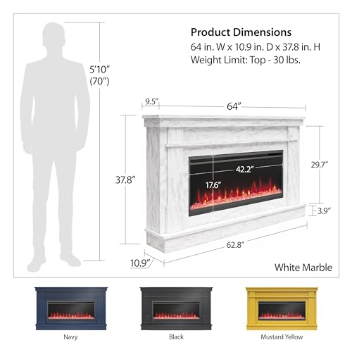 Novogratz Waverly 64-Inch Electric Fireplace, Mustard Yellow