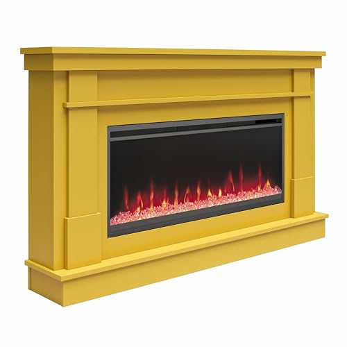 Novogratz Waverly 64-Inch Electric Fireplace, Mustard Yellow