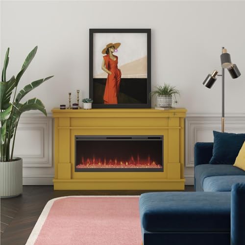 Novogratz Waverly 64-Inch Electric Fireplace, Mustard Yellow