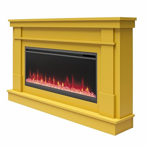 Novogratz Waverly 64-Inch Electric Fireplace, Mustard Yellow