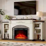 72" White Electric Fireplace TV Stand with Mantel