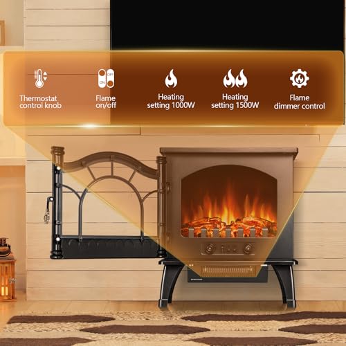 R.W.FLAME 20" Electric Fireplace Heater with 3D Flames