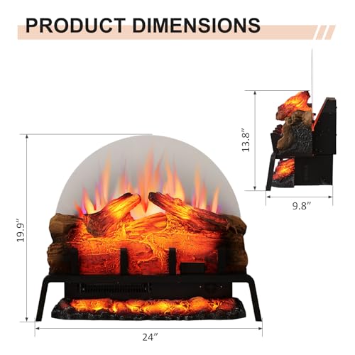 PuraFlame 24" Electric Fireplace Log Insert with Remote