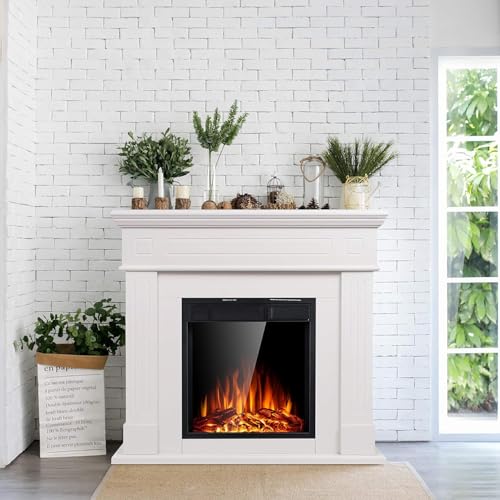 Freestanding 44" Electric Fireplace with Mantel, White