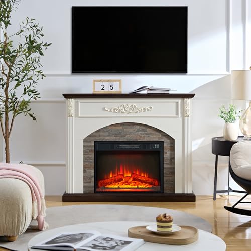 44-Inch Electric Fireplace with Stacked Stone Mantel