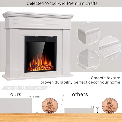 Freestanding 44" Electric Fireplace with Mantel, White