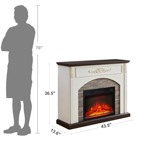 44-Inch Electric Fireplace with Stacked Stone Mantel