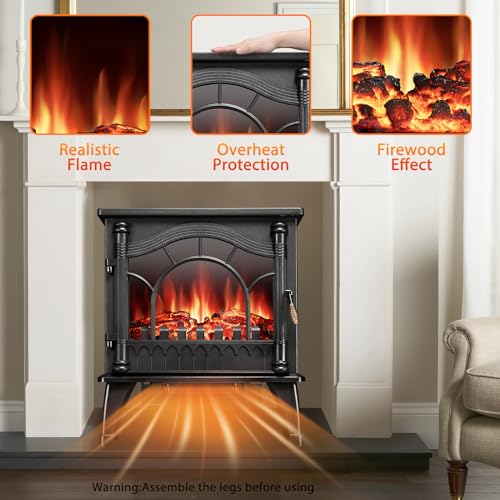 Electric Freestanding Fireplace Stove with Realistic Flame