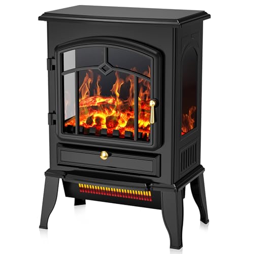 COWSAR Electric Freestanding Fireplace Heater with Realistic Flame