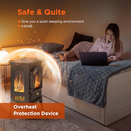 COWSAR Electric Freestanding Fireplace Heater with Realistic Flame