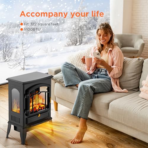 COWSAR Electric Freestanding Fireplace Heater with Realistic Flame