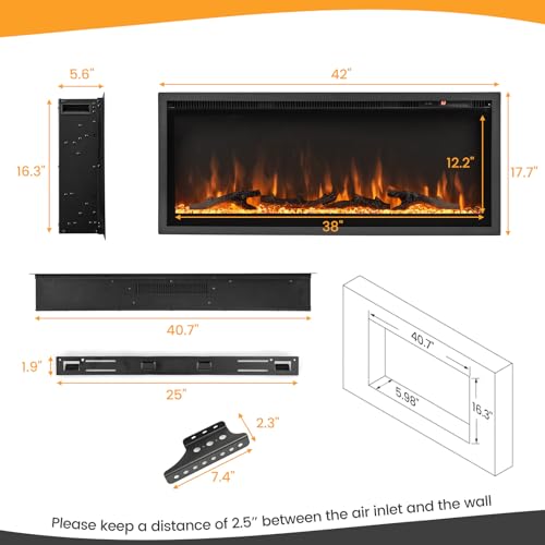 Tangkula 42" Wall-Mounted Electric Fireplace Heater