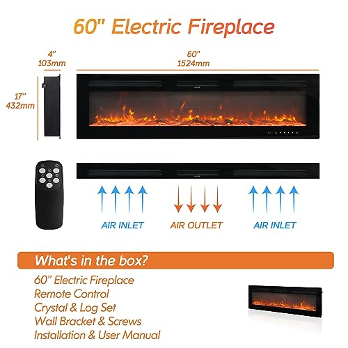 WAMPAT 60" Wall-Mounted Electric Fireplace Heater