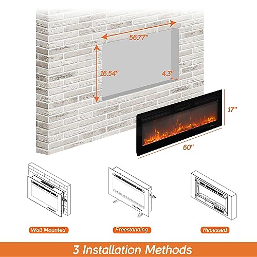 WAMPAT 60" Wall-Mounted Electric Fireplace Heater