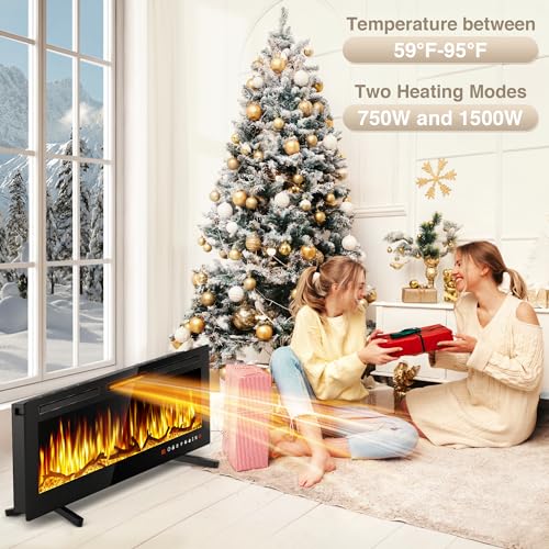 42" Slim Recessed Electric Fireplace with Remote