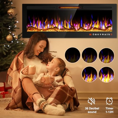 42" Slim Recessed Electric Fireplace with Remote