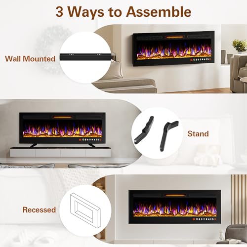 42" Slim Recessed Electric Fireplace with Remote