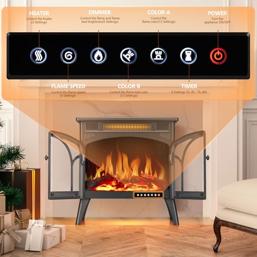 RWFlame 25" Electric Fireplace Stove Heater with Remote