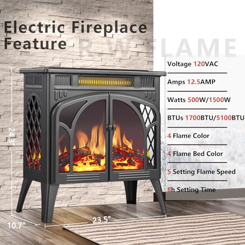 RWFlame 25" Electric Fireplace Stove Heater with Remote