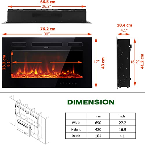 Maxhonor 30" Electric Fireplace Insert with LED Colors