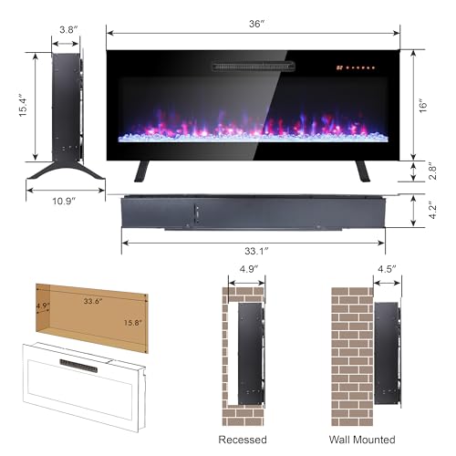 Innoflame 36" Ultra-Thin Electric Fireplace Heater