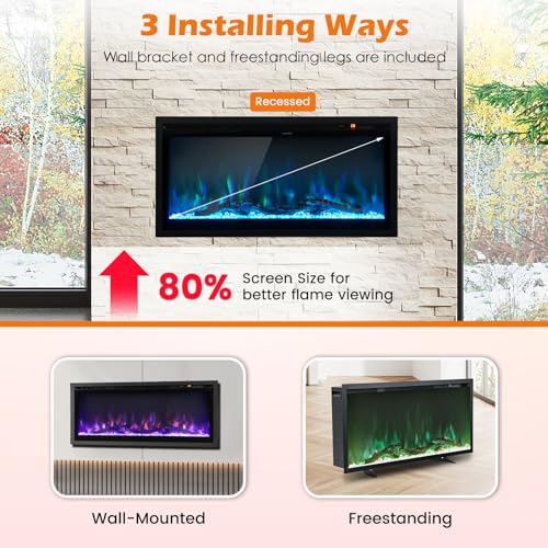 COSTWAY 36-Inch Electric Fireplace with Adjustable Flames