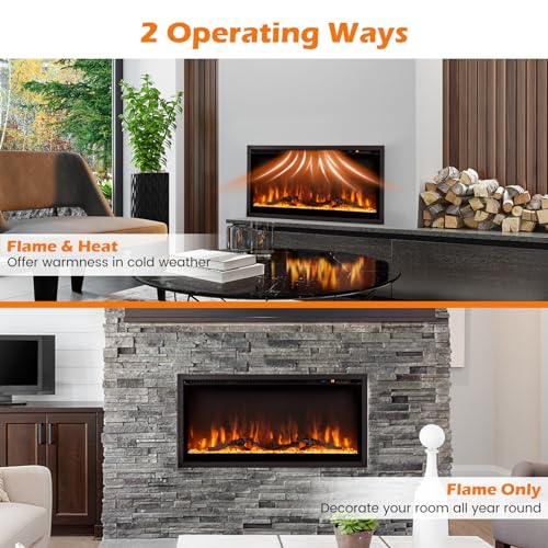 COSTWAY 36-Inch Electric Fireplace with Adjustable Flames