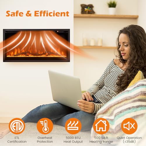 COSTWAY 36-Inch Electric Fireplace with Adjustable Flames