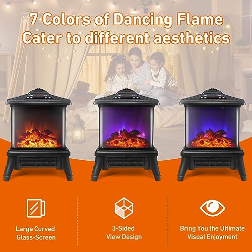 18" 3-Sided Electric Fireplace with Remote Heater