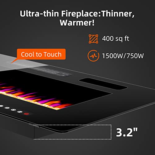BREEZEHEAT 50" Electric Wall-Mounted Fireplace with Remote