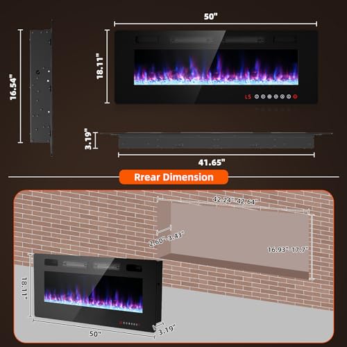 BREEZEHEAT 50" Electric Wall-Mounted Fireplace with Remote