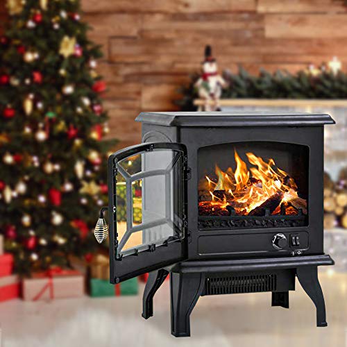 20" Electric Fireplace Heater with Thermostat and Flame Effect