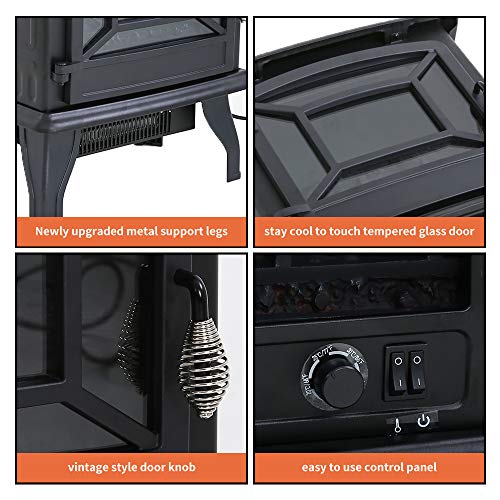20" Electric Fireplace Heater with Thermostat and Flame Effect