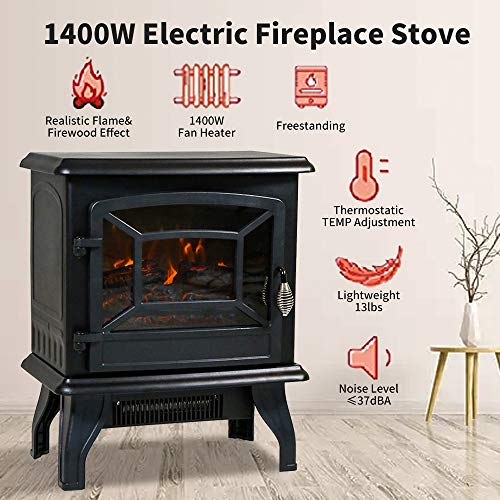 20" Electric Fireplace Heater with Thermostat and Flame Effect