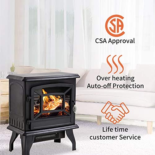 20" Electric Fireplace Heater with Thermostat and Flame Effect