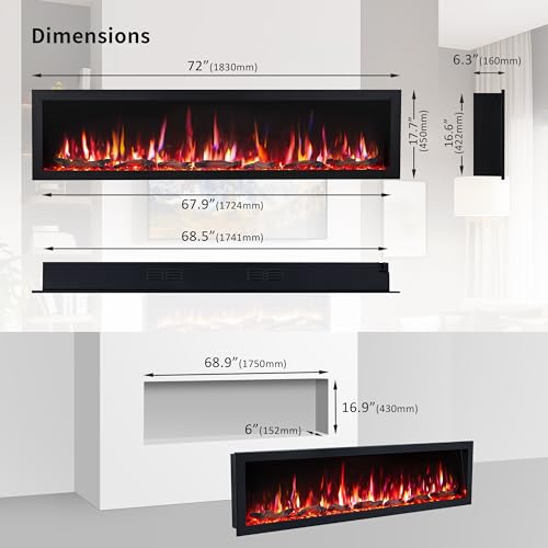 PuraFlame Bernice 72" Smart Electric Fireplace