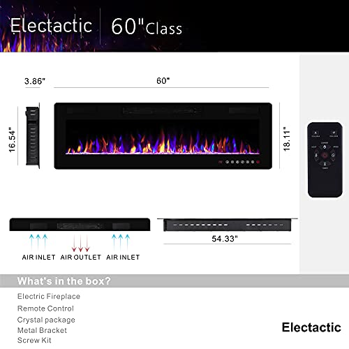 60-Inch Recessed Electric Fireplace with Remote Control