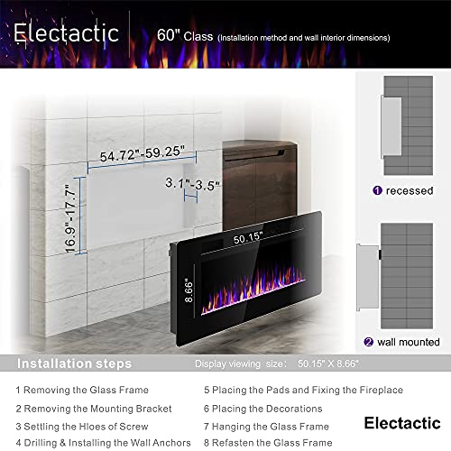 60-Inch Recessed Electric Fireplace with Remote Control