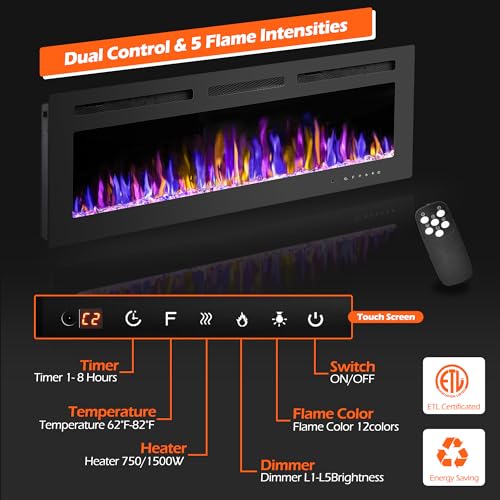 50" Electric Wall-Mounted Fireplace with Remote Control