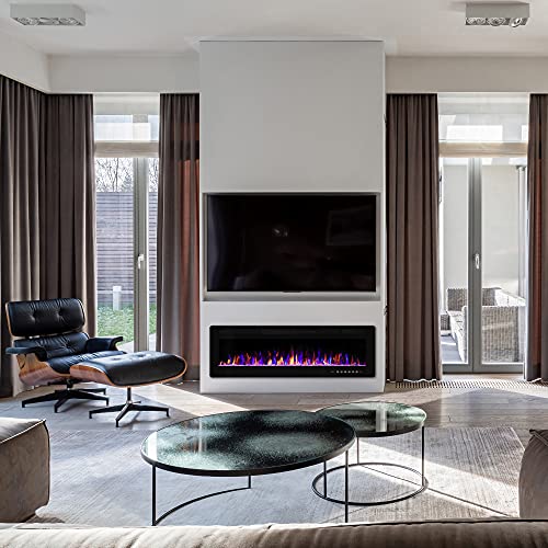 60-Inch Recessed Electric Fireplace with Remote Control