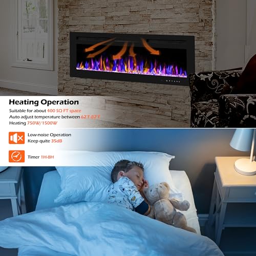 50" Electric Wall-Mounted Fireplace with Remote Control
