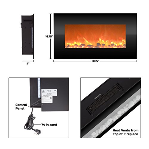30" Wall Mount Electric Fireplace with Remote Control