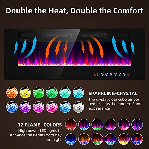 Zionheat 50" Electric Wall Fireplace with Remote