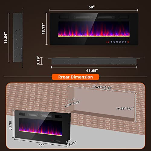 Zionheat 50" Electric Wall Fireplace with Remote